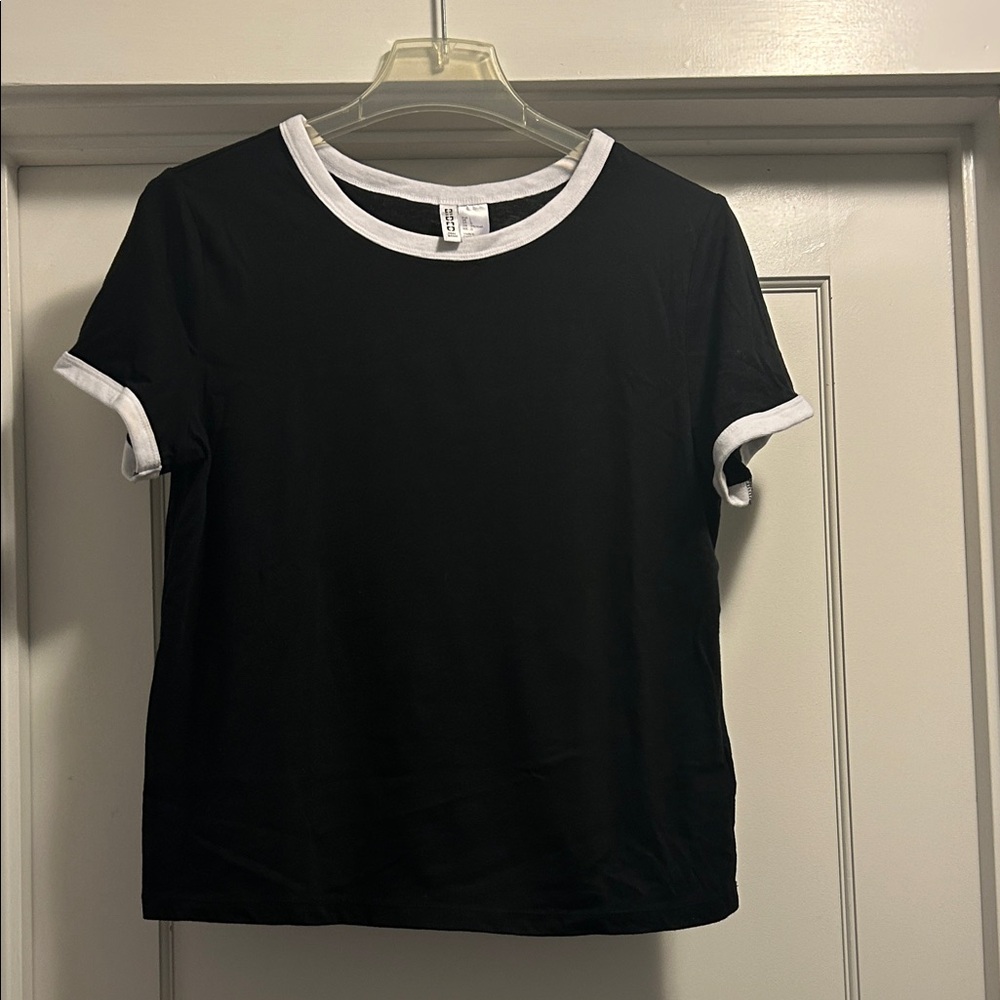 Divided Black Short Sleeve Ringer Tee with White Trim